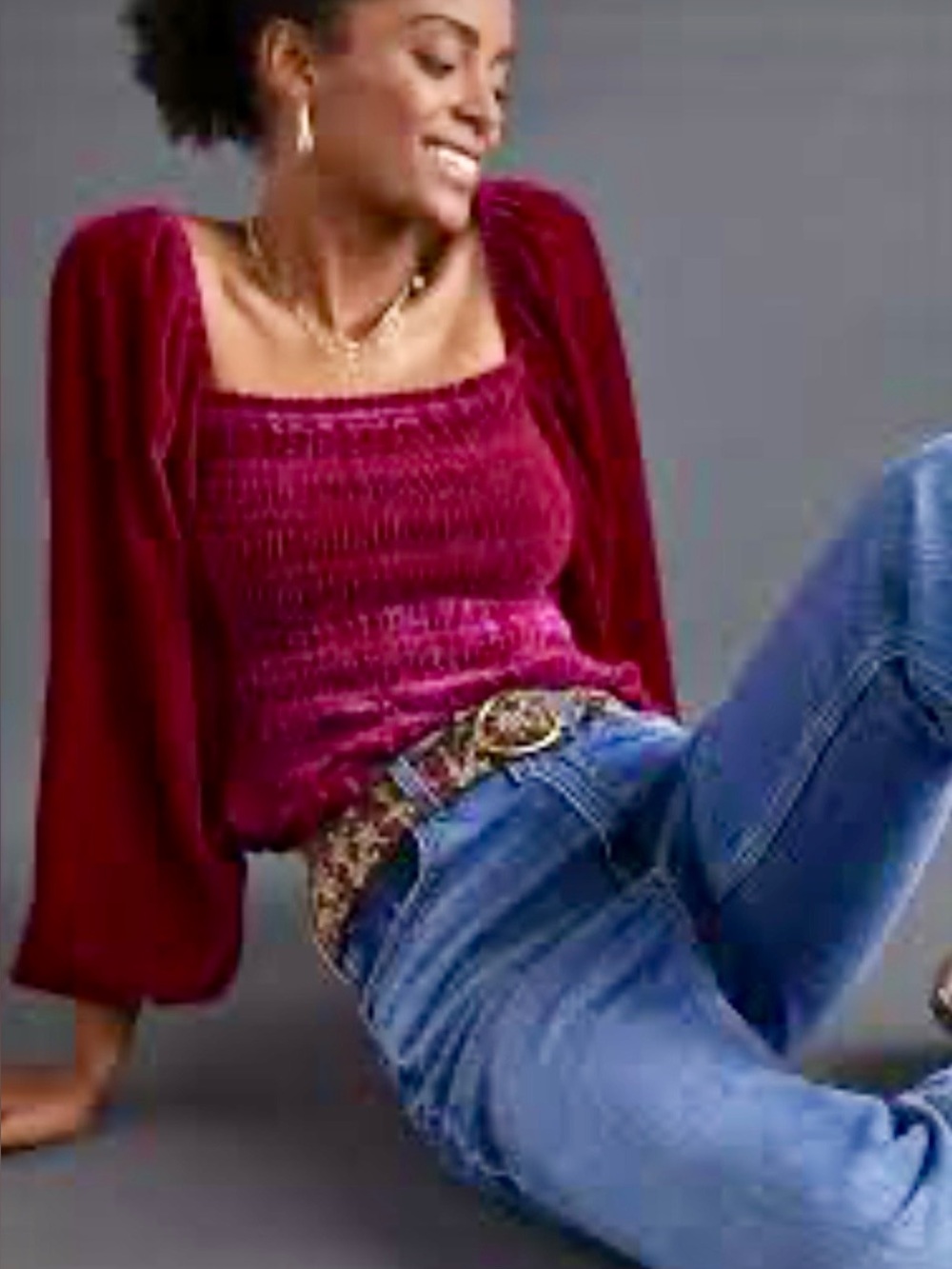 Anthropologie Pink Velvet Smocked Ruched Puff Sleeve Top M Coquette Party